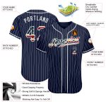 Custom Vintage USA Flag Baseball Jersey - Personalized Navy White Pinstripe with Name and Number Personalized Navy White