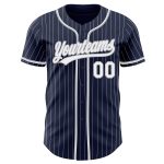 Personalized Navy White Pinstripe Baseball Jersey - Authentic Gray Design Personalized Navy White Pinstripe White-Gray Authentic