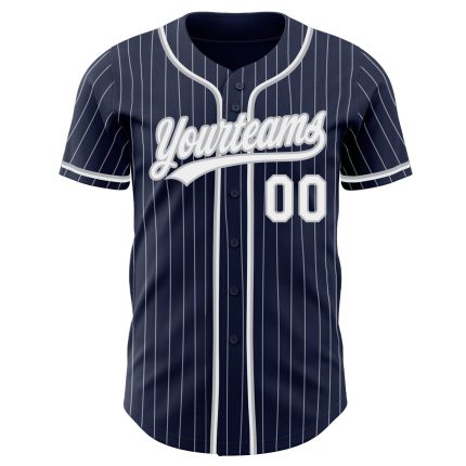 Personalized Navy White Pinstripe Baseball Jersey - Authentic Gray Design Personalized Navy White Pinstripe White-Gray Authentic