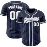 Personalized Navy White Pinstripe Baseball Jersey - Authentic Gray Design Personalized Navy White Pinstripe White-Gray Authentic