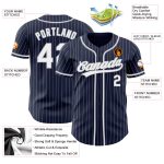 Personalized Navy White Pinstripe Baseball Jersey - Authentic Gray Design Personalized Navy White Pinstripe White-Gray Authentic