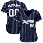 Custom Name Number Navy White Pinstripe Authentic Baseball Jersey - Personalized Team Apparel Personalized Navy White Pinstripe