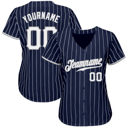 Custom Name Number Navy White Pinstripe Authentic Baseball Jersey - Personalized Team Apparel Personalized Navy White Pinstripe