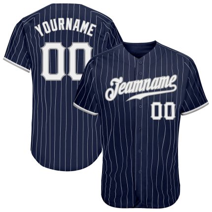 Custom Name Number Navy White Pinstripe Authentic Baseball Jersey - Personalized Team Apparel Personalized Navy White Pinstripe