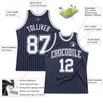 Personalized Authentic Basketball Jersey - Navy White Gray Pinstripe Design Personalized Navy White Pinstripe White-Gray