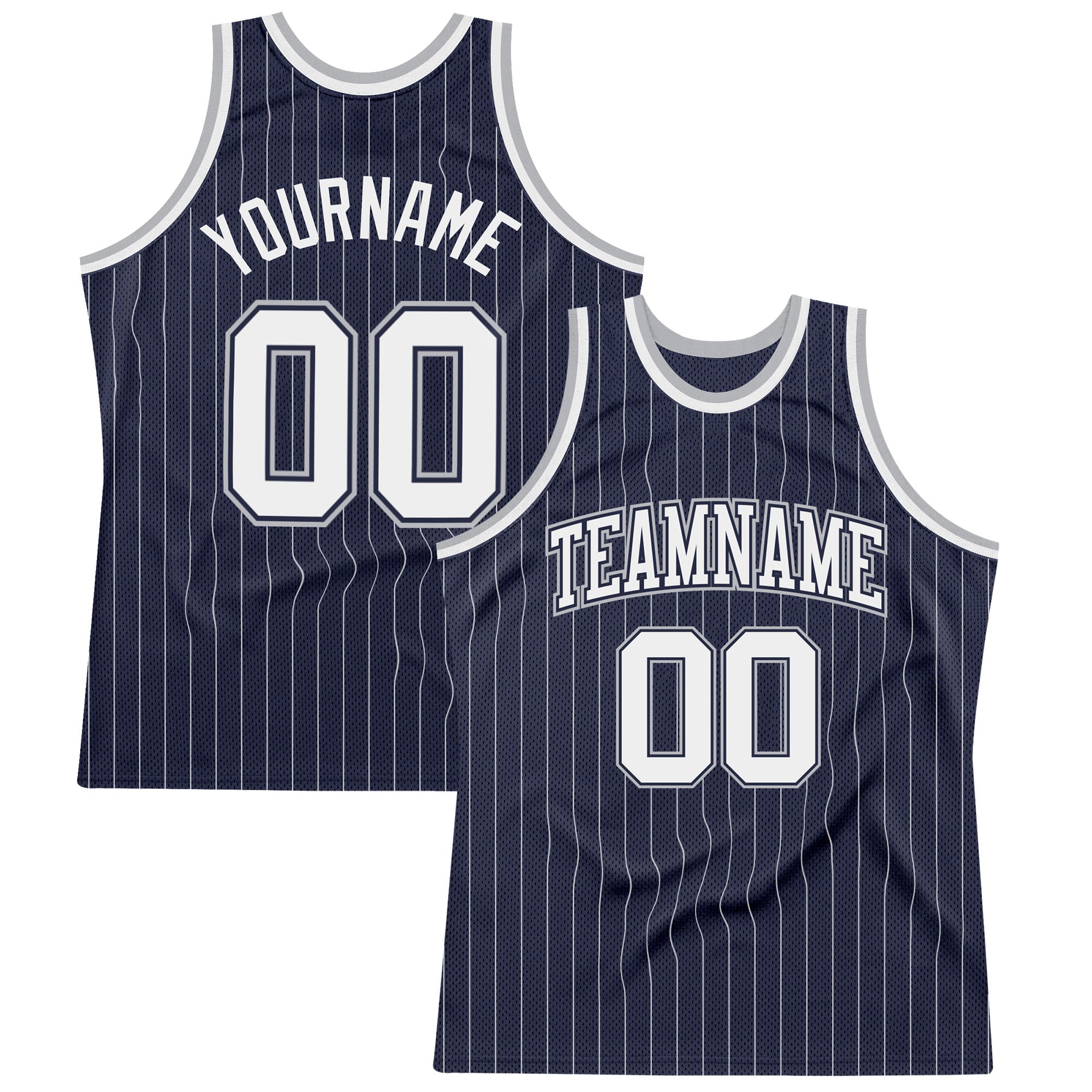 Personalized Authentic Basketball Jersey - Navy White Gray Pinstripe Design Personalized Navy White Pinstripe White-Gray