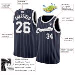 Custom Name & Number Authentic Basketball Jersey - Personalized Navy White Pinstripe in White-Gray Personalized Navy White