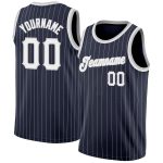 Custom Name & Number Authentic Basketball Jersey - Personalized Navy White Pinstripe in White-Gray Personalized Navy White