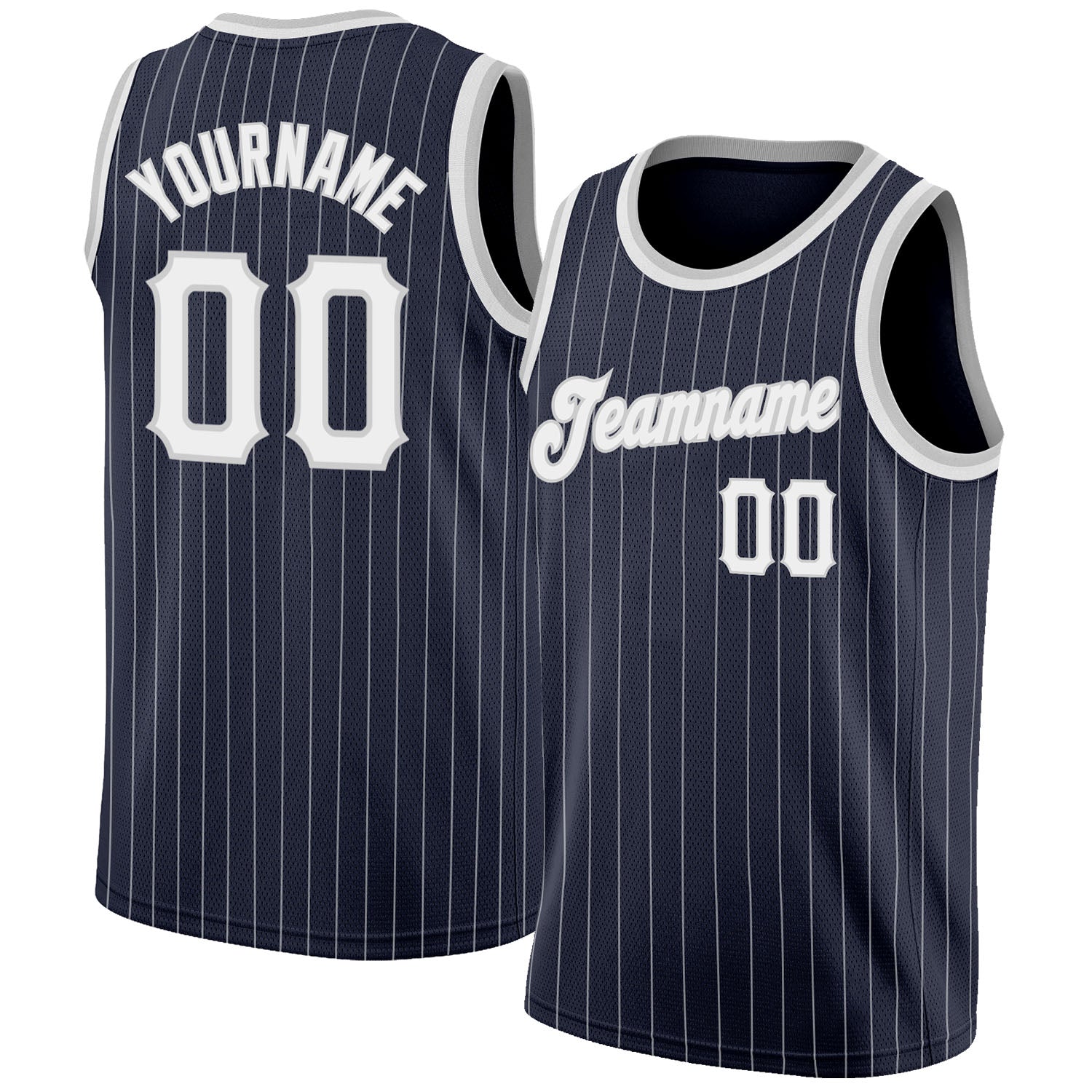 Custom Name & Number Authentic Basketball Jersey - Personalized Navy White Pinstripe in White-Gray Personalized Navy White