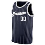 Custom Name & Number Authentic Basketball Jersey - Personalized Navy White Pinstripe in White-Gray Personalized Navy White