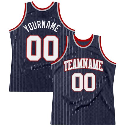 Custom Name Number Basketball Jersey - Personalized Navy White Pinstripe Gray Red Authentic Team Jersey Personalized Navy