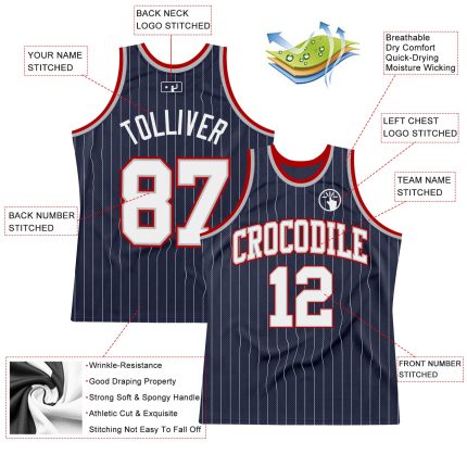 Custom Name Number Basketball Jersey - Personalized Navy White Pinstripe Gray Red Authentic Team Jersey Personalized Navy