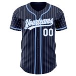 Custom Personalized Authentic Baseball Jersey Navy White Pinstripe with Light Blue Name and Number Personalized Navy White