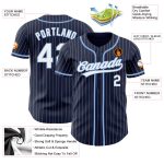 Custom Personalized Authentic Baseball Jersey Navy White Pinstripe with Light Blue Name and Number Personalized Navy White