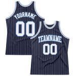 Personalized Authentic Basketball Jersey Navy White Light Blue Pinstripe Personalized Navy White Pinstripe White-Light Blue