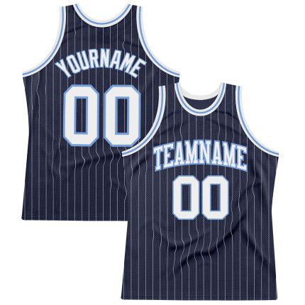 Personalized Authentic Basketball Jersey Navy White Light Blue Pinstripe Personalized Navy White Pinstripe White-Light Blue