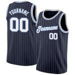 Custom Personalized Authentic Basketball Jersey Navy White Pinstripe with Name & Number in Light Blue Personalized Navy White