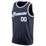 Custom Personalized Authentic Basketball Jersey Navy White Pinstripe with Name & Number in Light Blue Personalized Navy White