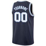 Custom Personalized Authentic Basketball Jersey Navy White Pinstripe with Name & Number in Light Blue Personalized Navy White