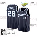 Custom Personalized Authentic Basketball Jersey Navy White Pinstripe with Name & Number in Light Blue Personalized Navy White