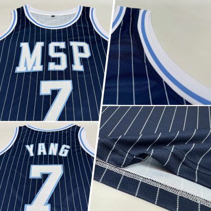 Personalized Authentic Basketball Jersey Navy White Light Blue Pinstripe Personalized Navy White Pinstripe White-Light Blue