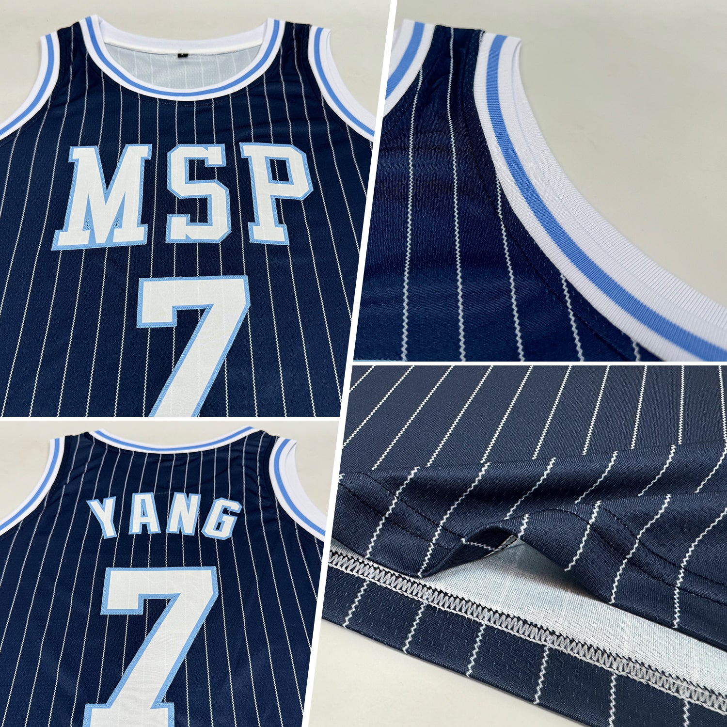 Personalized Navy White Pinstripe White-Light Blue Authentic Basketball Jersey Personalized Authentic Basketball Jersey Navy White Light Blue Pinstripe Personalized Navy White Pinstripe White-Light Blue - Image 2