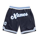 Custom Navy White Pinstripe Basketball Shorts with Name & Number - Authentic Team Apparel Personalized Navy White Pinstripe