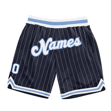 Custom Navy White Pinstripe Basketball Shorts with Name & Number - Authentic Team Apparel Personalized Navy White Pinstripe