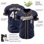 Personalized Authentic Baseball Jersey - Navy White Pinstripe with Old Gold Trim Personalized Navy White Pinstripe White-Old
