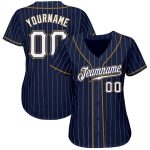 Custom Team Baseball Jersey Navy White Pinstripe with Personalized Name and Number - Authentic Old Gold Design Personalized