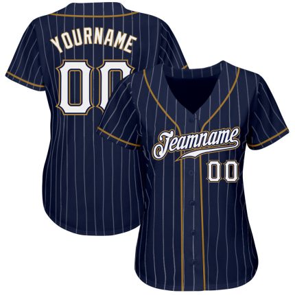 Custom Team Baseball Jersey Navy White Pinstripe with Personalized Name and Number - Authentic Old Gold Design Personalized