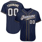Custom Team Baseball Jersey Navy White Pinstripe with Personalized Name and Number - Authentic Old Gold Design Personalized