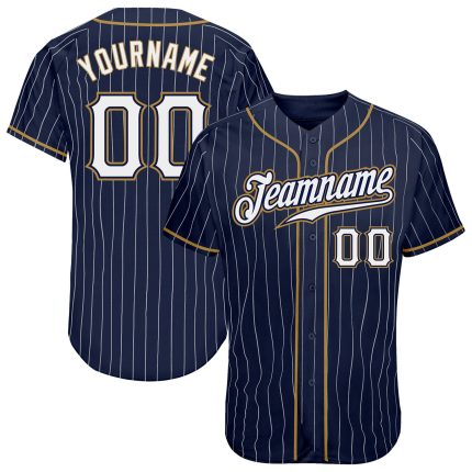 Custom Team Baseball Jersey Navy White Pinstripe with Personalized Name and Number - Authentic Old Gold Design Personalized