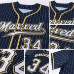 Custom Team Baseball Jersey Navy White Pinstripe with Personalized Name and Number - Authentic Old Gold Design Personalized