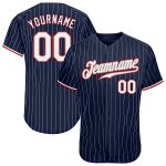 Custom Name Number Baseball Jersey Personalized Navy White Pinstripe Red Authentic Team Personalized Navy White Pinstripe
