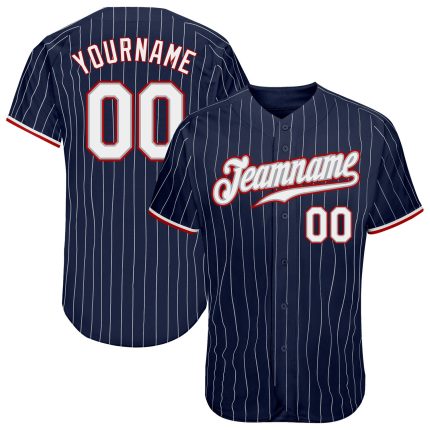 Custom Name Number Baseball Jersey Personalized Navy White Pinstripe Red Authentic Team Personalized Navy White Pinstripe