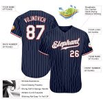 Custom Name Number Baseball Jersey Personalized Navy White Pinstripe Red Authentic Team Personalized Navy White Pinstripe