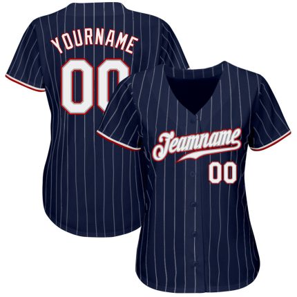Custom Name Number Baseball Jersey Personalized Navy White Pinstripe Red Authentic Team Personalized Navy White Pinstripe