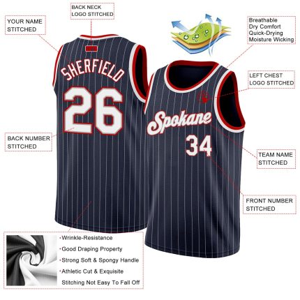 Custom Name Number Navy White Pinstripe Authentic Basketball Jersey - Personalized Team Apparel Personalized Navy White Pinstripe