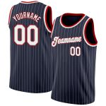 Custom Name Number Navy White Pinstripe Authentic Basketball Jersey - Personalized Team Apparel Personalized Navy White Pinstripe