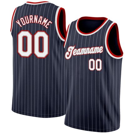 Custom Name Number Navy White Pinstripe Authentic Basketball Jersey - Personalized Team Apparel Personalized Navy White Pinstripe