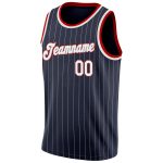 Custom Name Number Navy White Pinstripe Authentic Basketball Jersey - Personalized Team Apparel Personalized Navy White Pinstripe