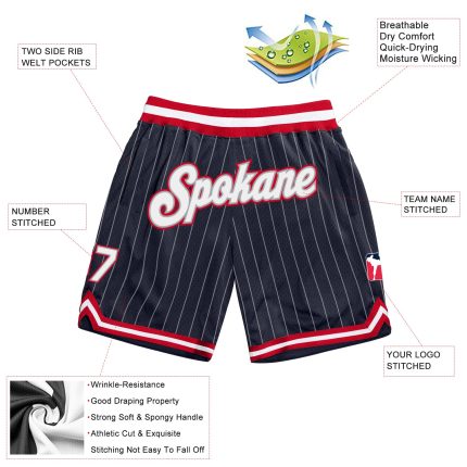 Custom Name Number Basketball Shorts - Personalized Navy White Red Pinstripe Authentic Team Gear Personalized Navy White