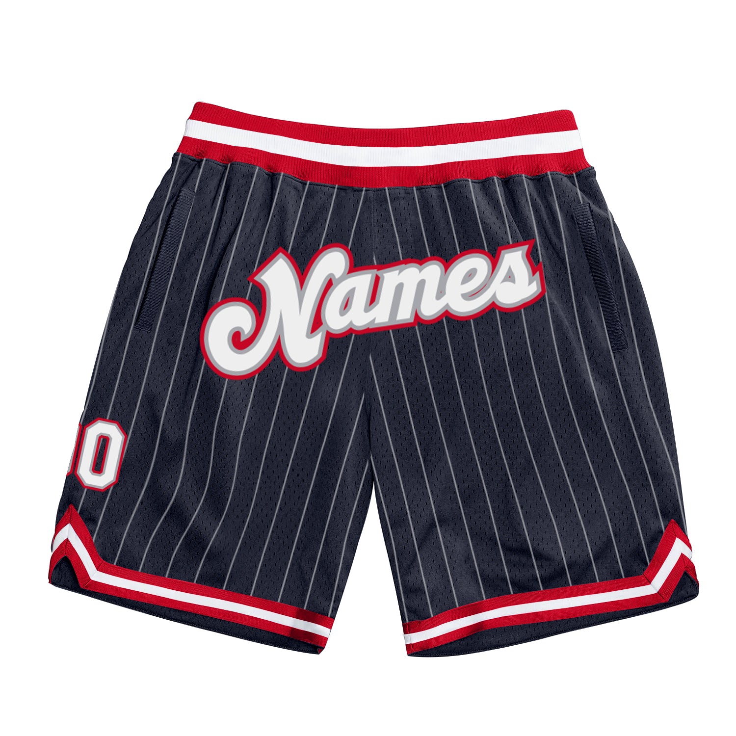 Custom Name Number Basketball Shorts - Personalized Navy White Red Pinstripe Authentic Team Gear Personalized Navy White
