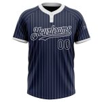 Custom Name and Number Unisex Softball Jersey - Personalized Navy White Pinstripe Two-Button Design Personalized Navy White