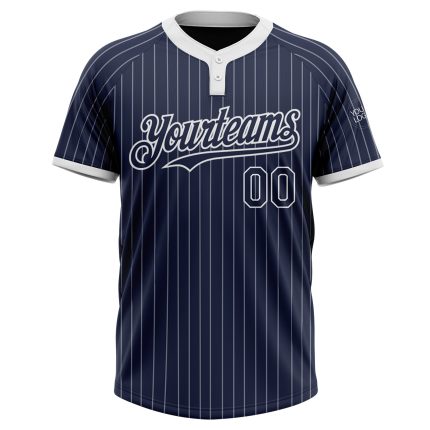 Custom Name and Number Unisex Softball Jersey - Personalized Navy White Pinstripe Two-Button Design Personalized Navy White