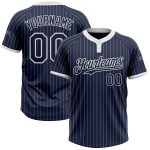 Custom Name and Number Unisex Softball Jersey - Personalized Navy White Pinstripe Two-Button Design Personalized Navy White