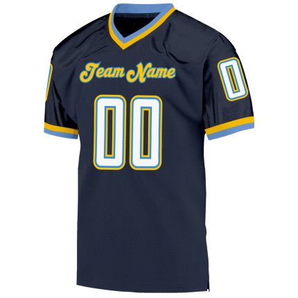 Custom Navy White Powder Blue Football Jersey with Personalized Name and Number - Authentic Throwback Mesh Personalized Navy