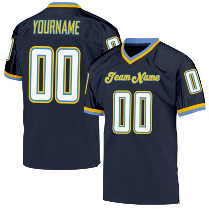 Custom Navy White Powder Blue Football Jersey with Personalized Name and Number - Authentic Throwback Mesh Personalized Navy