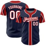Personalized Baseball Jersey with Custom Name & Number - Navy White Red 3 Colors Arm Shapes Personalized Navy White-Red 3